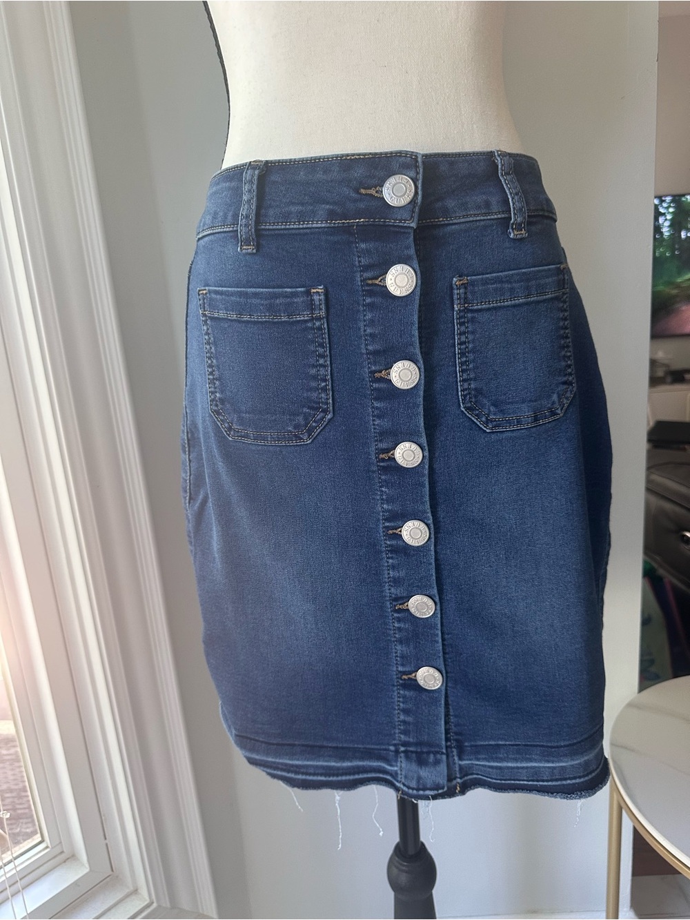 VINTAGE Y2K GUESS Blue Jean Denim Button-Front High Waist Skirt A-Line Sz Small